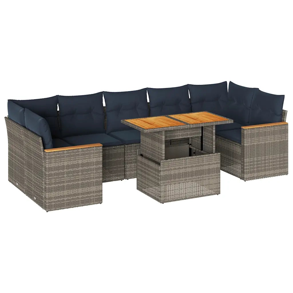 Set Divano da Giardino 8 pz con Cuscini Grigio in Polyrattan 3327463