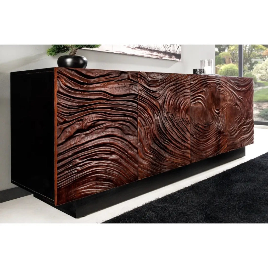 Buffet 175 cm 4 porte legno massiccio acacia nero e noce scuro – Collezione GAÏA