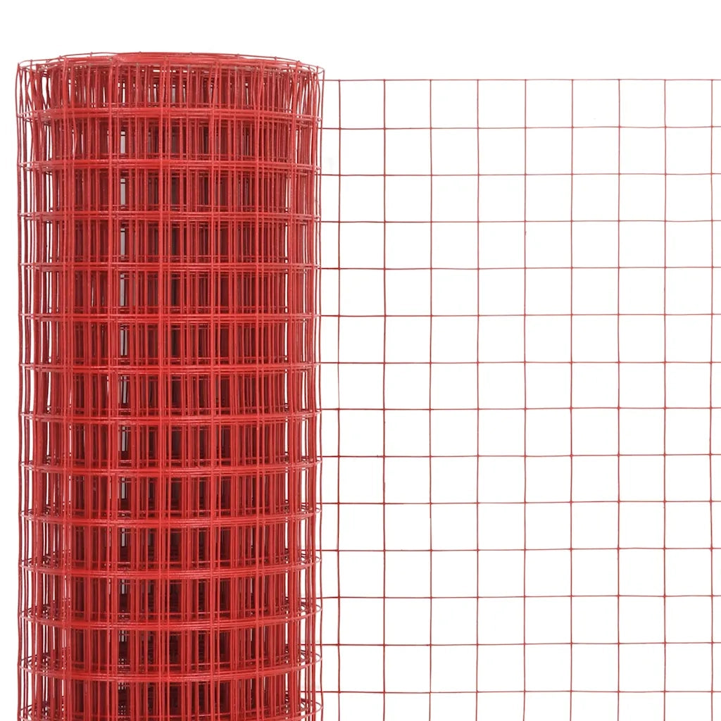 Recinzione in Rete per Pollaio in Acciaio e PVC 25x1 m Rossa 143664