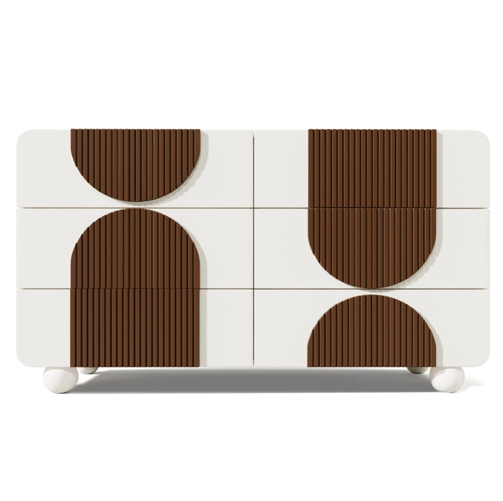 ???ò a 6 cassetti con design curvo; bianco; 121x41x71 cm in MDF e legno massiccio