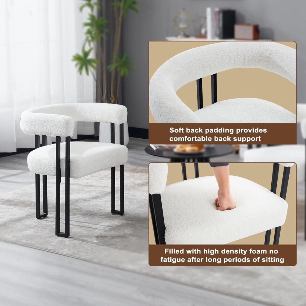 Set 6 Sedie Sala da Pranzo, Sedie da Cucina con Braccioli, Sedia da Pranzo con Gambe in Metallo, Sedia Imbottita per Camera da Letto, Soggiorno, Seduta in Ciniglia, Crema, EZS25cm-6