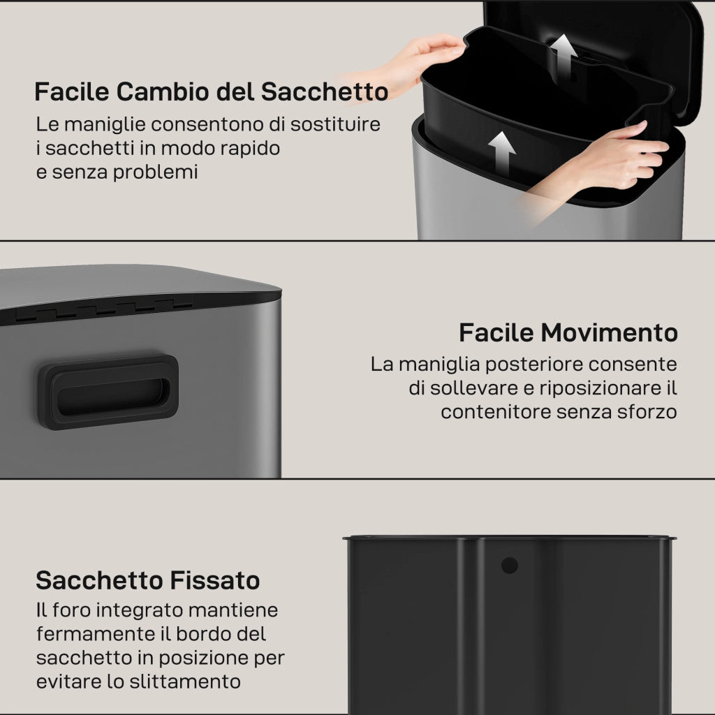 Pattumiera a Pedale ¨C zephmum ¨C 50L Grigio Acciaio Inox