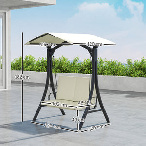 Dondolo da Giardino 2 Posti 150x120x182 cm con Tettuccio Regolabile Crema