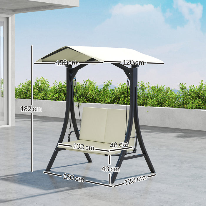 Dondolo da Giardino 2 Posti 150x120x182 cm con Tettuccio Regolabile Crema