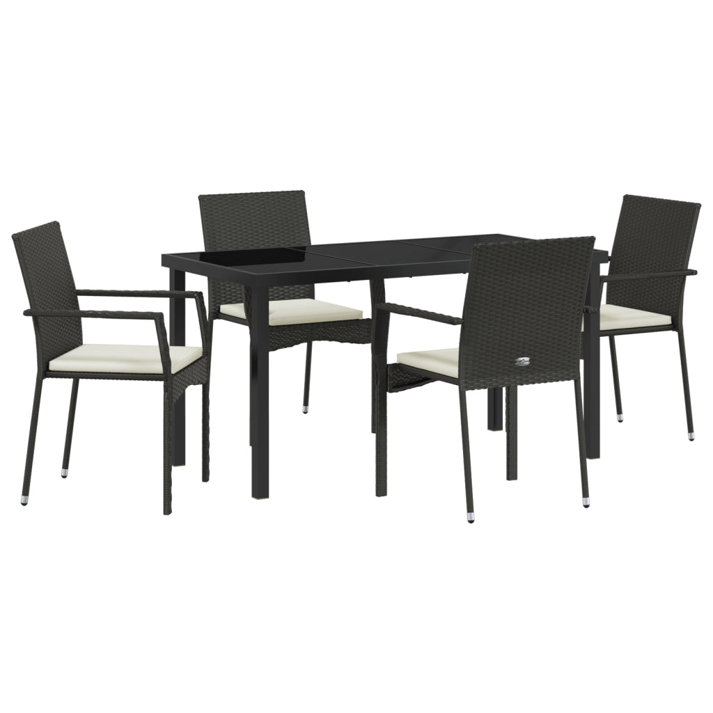 Set da Pranzo da Giardino in 5 Pezzi con Cuscini Nero Polyrattan
