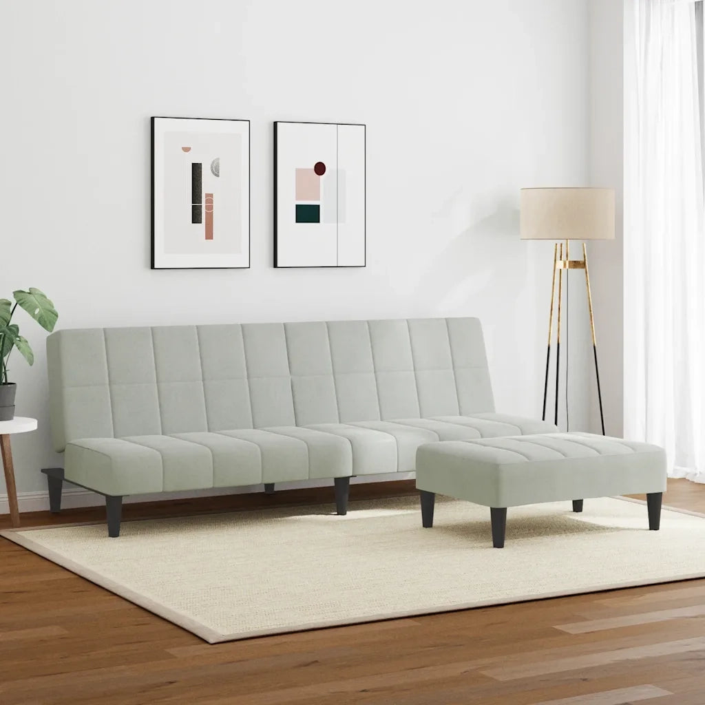 Divano Letto a 2 Posti con Poggiapiedi-Sofa Letto 2 Posti-Daybed Grigio Chiaro in Velluto 559925
