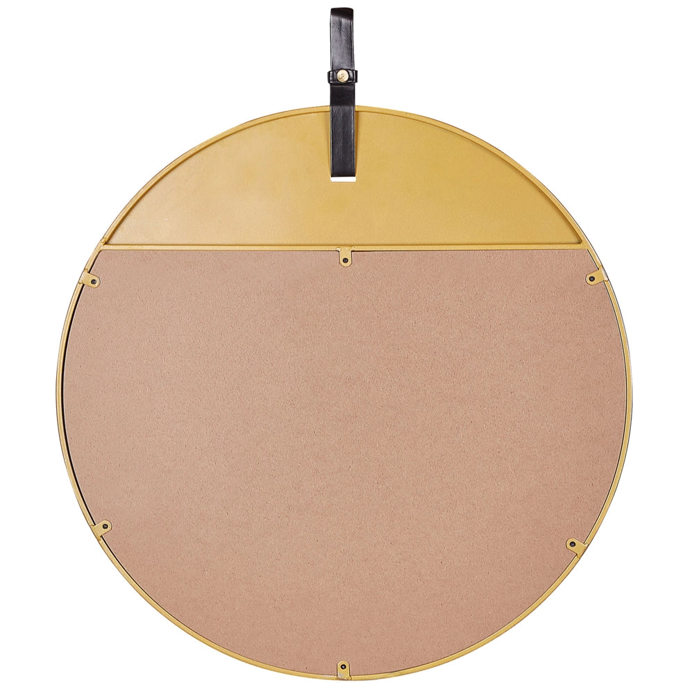 Specchio da parete in metallo dorato con cinturino in ecopelle rotondo 60 cm decorativo da appendere pezzo moderno glamour