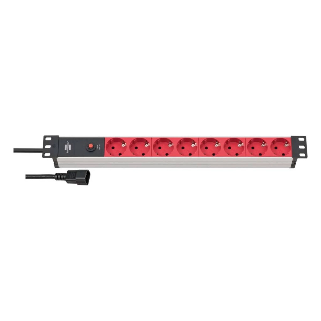 Presa multipla con 8 prese e interruttore automatico 2m Alu-Line Nero / Rosso Brennenstuhl