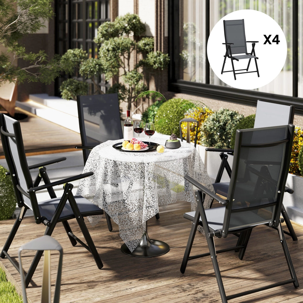 Set 4 Sedie da Giardino 56x69x106 cm Pieghevoli e Traspiranti in Acciaio e Poliestere Grigio