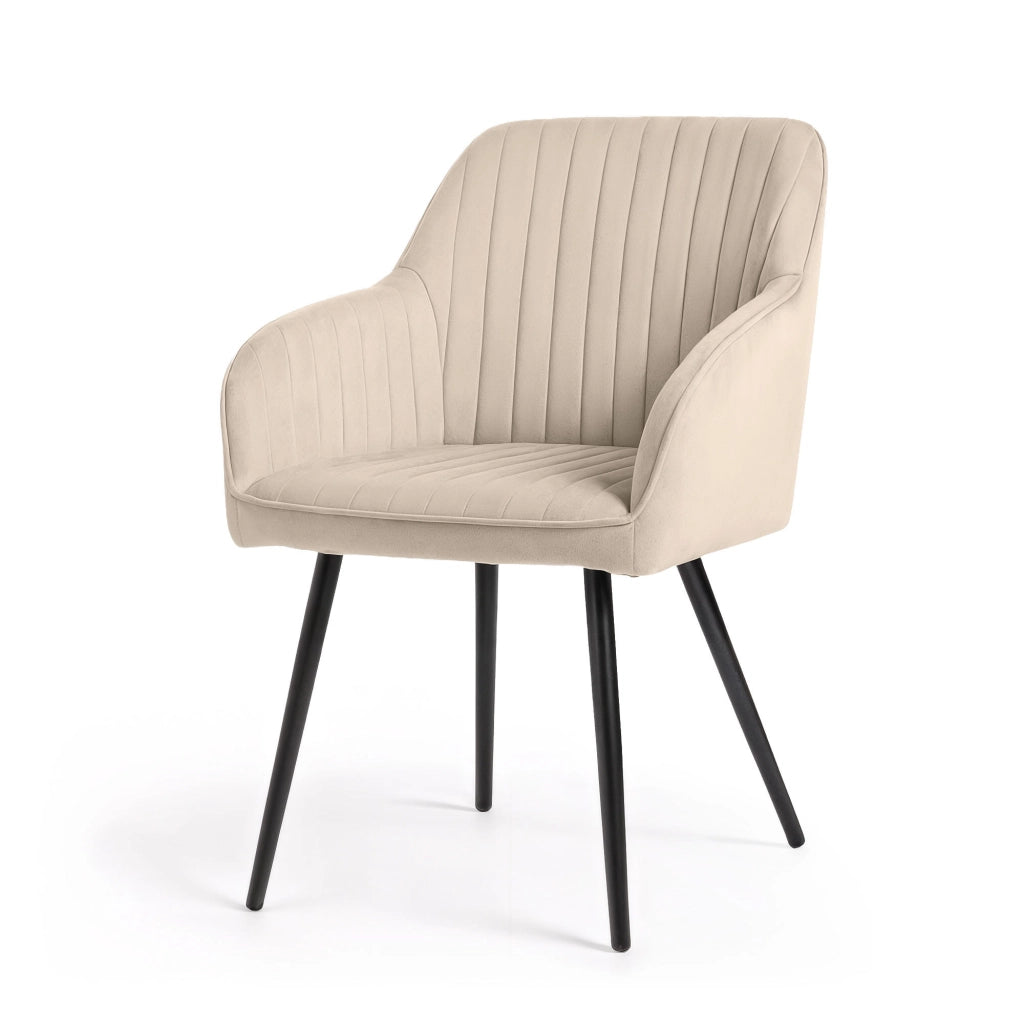 Set di 4 Sedie in velluto con cuciture verticali FLORENCE Beige gambe nere