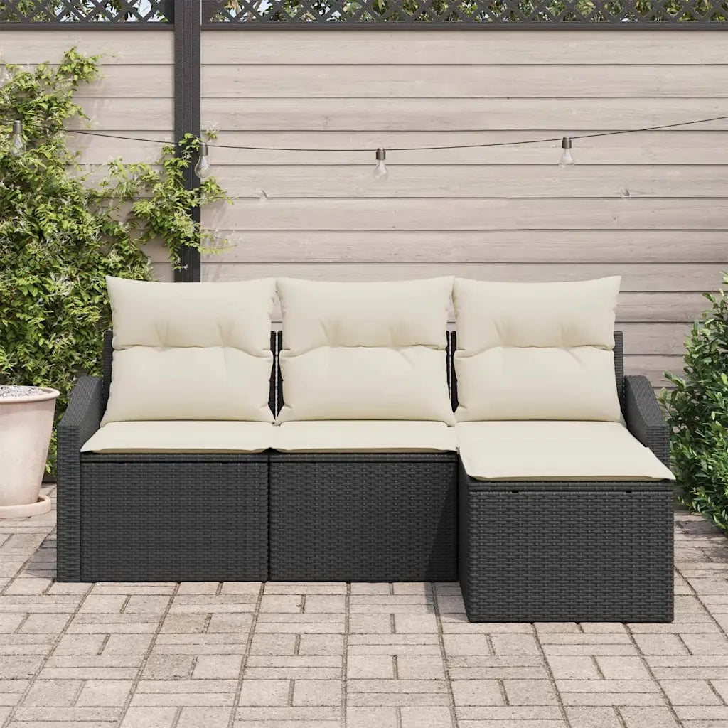 Set di divani con cuscino 4 pz | Set Salotto da Giardino Nero polyrattan