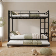 Letto a castello tre posti 90 × 200 cm con letto estraibile e scala in metallo nero