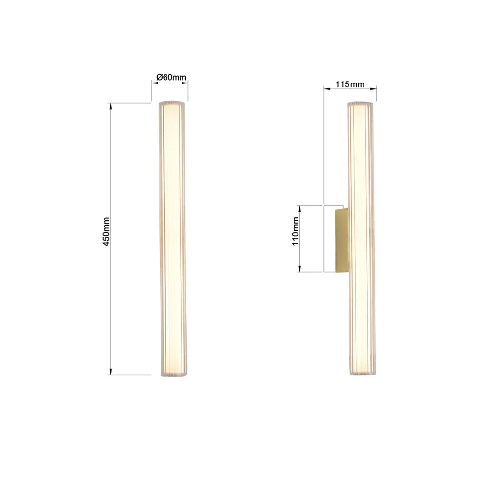 Applique Linea oro tubo vetro 45cm IP44 LED CCT 8W
