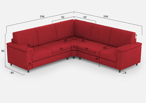Divano Angolare 5 Posti 246x246x85 cm Marrak in Tessuto Rosso