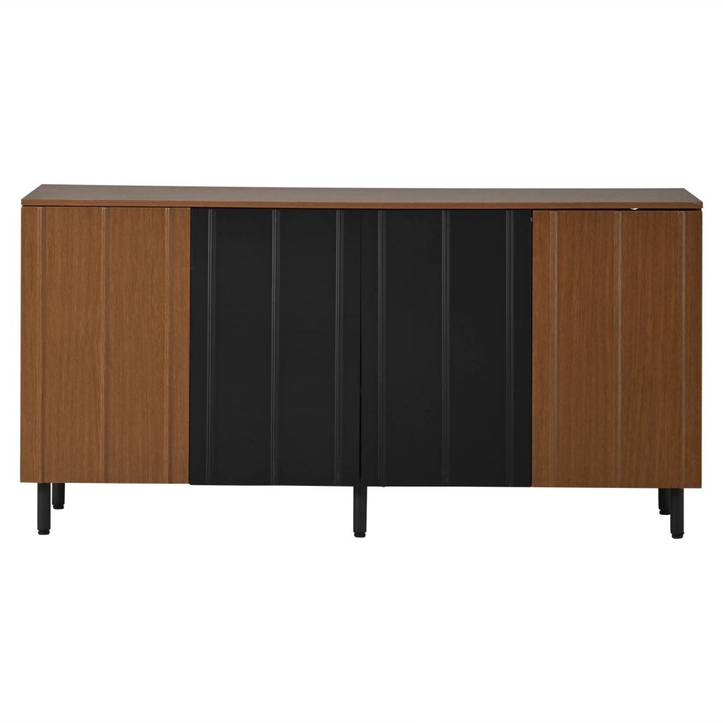 Credenza e madia con 4 ante e ripiani regolabili, per sala da pranzo e cucina, in pannello truciolare, noce e nero
