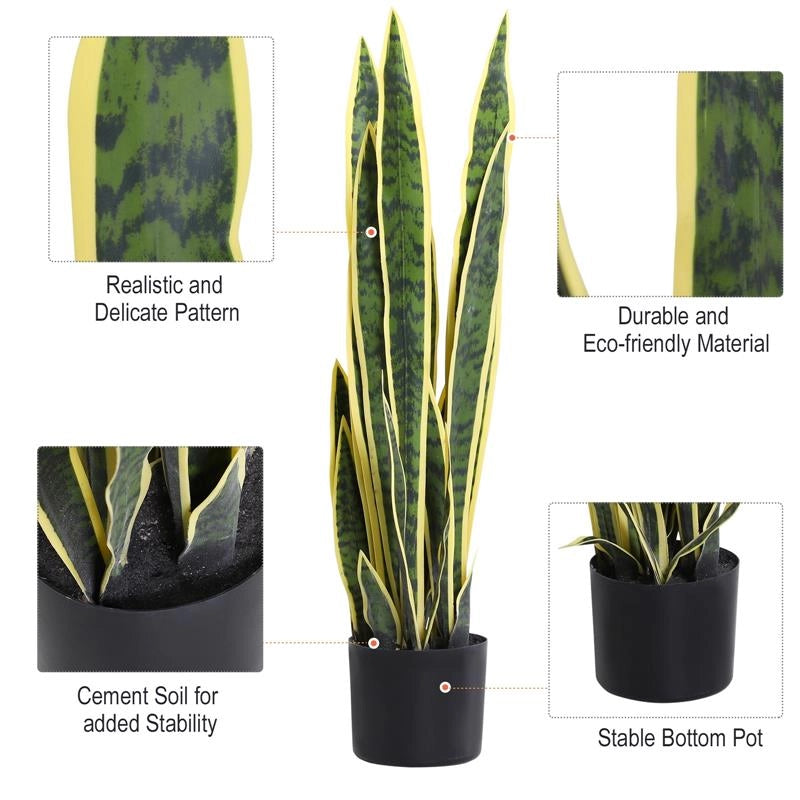 SANSEVERIA ARTIFICIALE PIANTA DA ESTERNO E INTERNO CON VASO DECORATIVO REALISTICA VERDE E GIALLO ?15CM X 80CM
