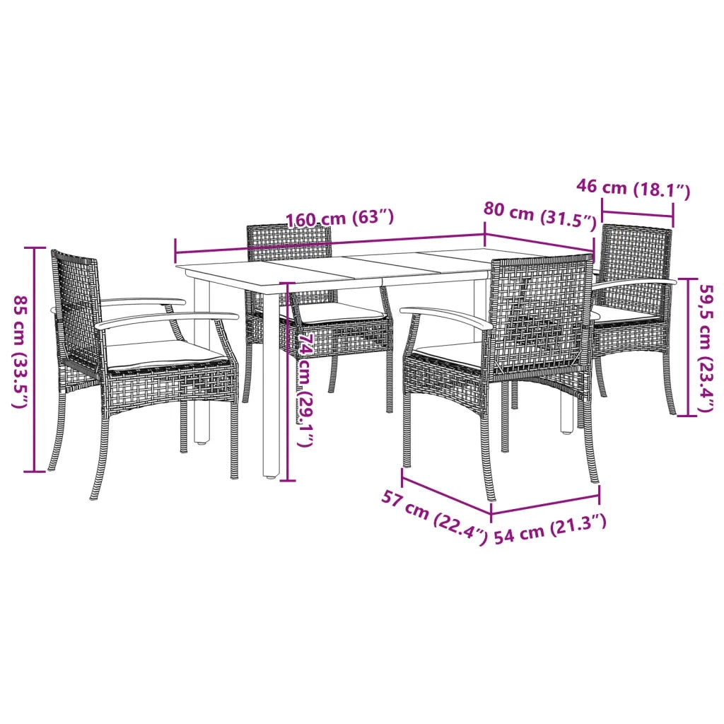Set da Pranzo da Giardino 5 pz con Cuscini Beige in Polyrattan