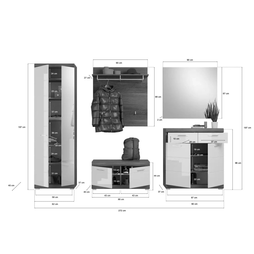Set d'ingresso SCOTT – Mobili per la sistemazione con specchio e appendiabiti