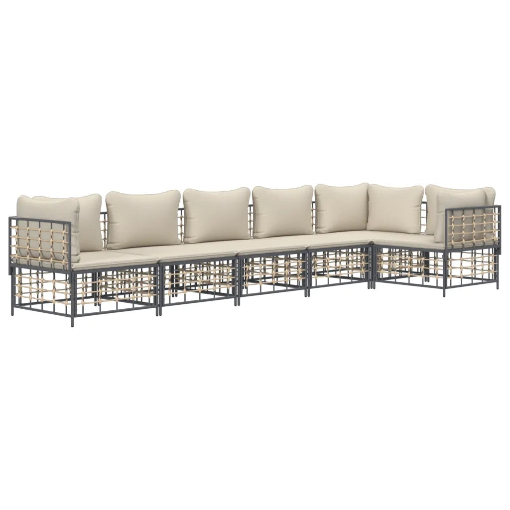 Set Divani da Giardino 6 pz con Cuscini Antracite in Polyrattancod mxl 124483