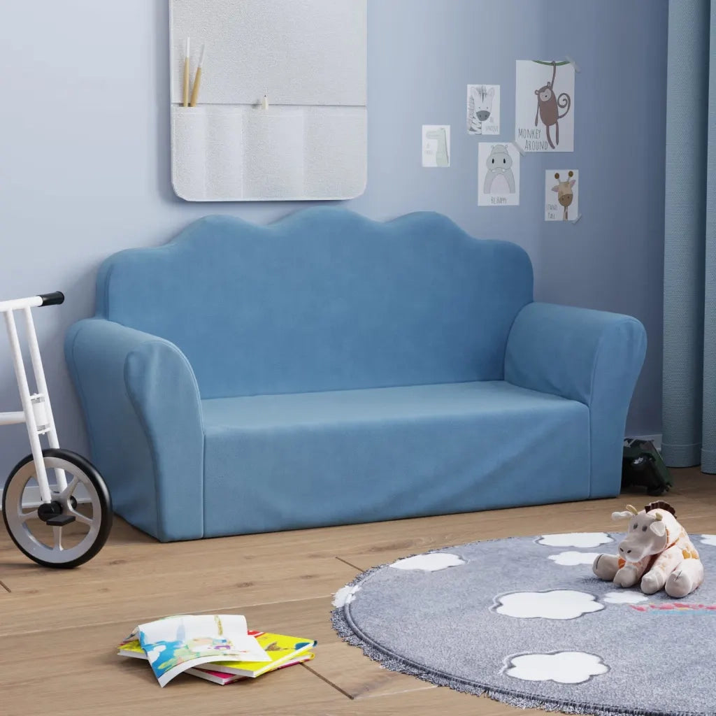 Divano per Bambini a 2 Posti-Sofa-Divanetto Blu in Morbido Peluche 574908
