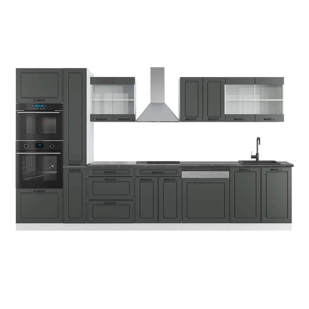 Mobile da cucina R-Line Antracite rustico/Bianco 350 cm con armadio alto, PL Antracite Vicco