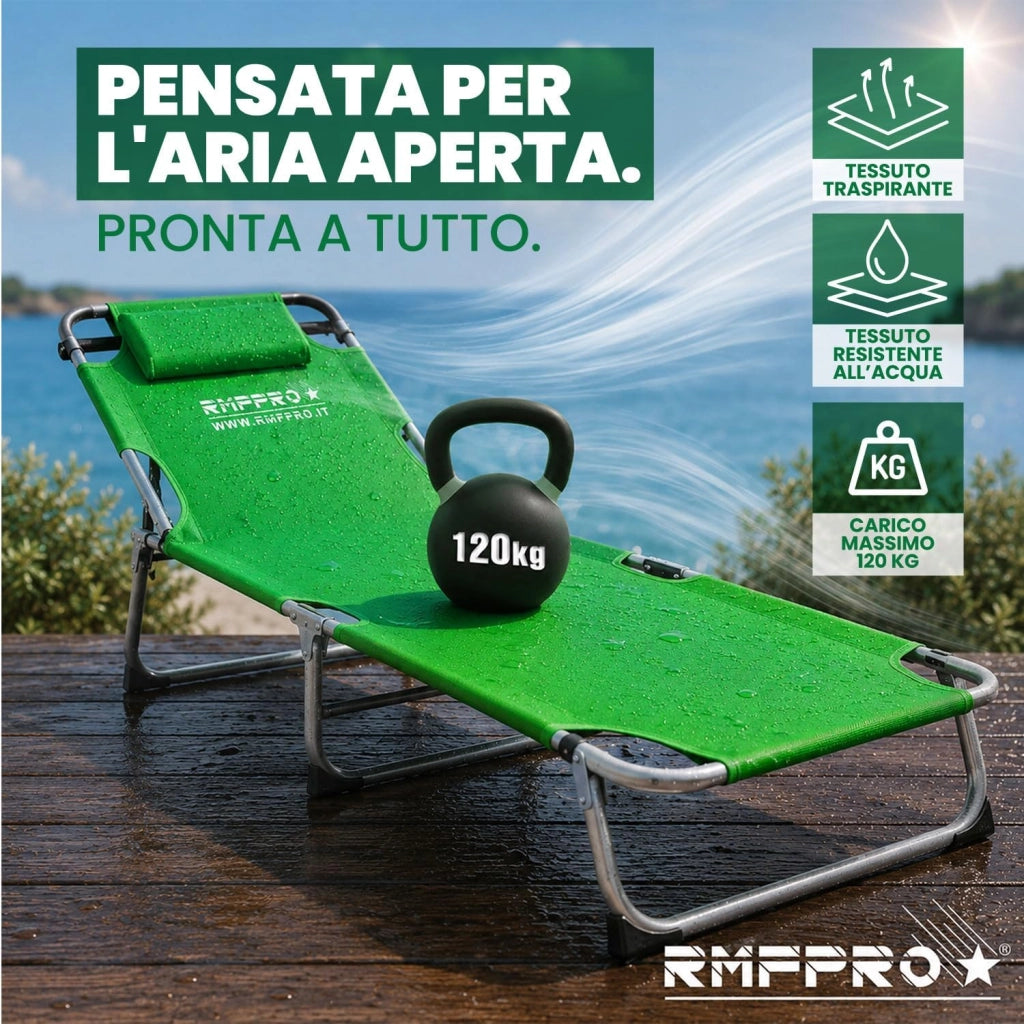 RMF PRO LETTINO PIEGHEVOLE CON PARASOLE VERDE