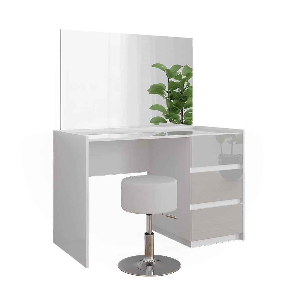 Vicco Tavolino da toilette Bianco lucido 120 cm con specchio e sgabello