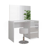 Vicco Tavolino da toilette Bianco lucido 120 cm con specchio e sgabello