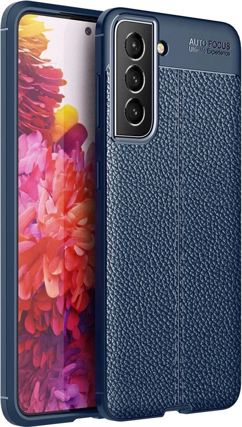 Copri latero in pelle con testura litichi colore blu compatibile con Samsung Galaxy S21 FE