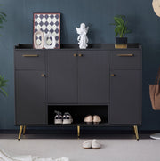 Scarpiera con 2 cassetti; 4 ante e vano aperto; 130x37x100 cm; nero