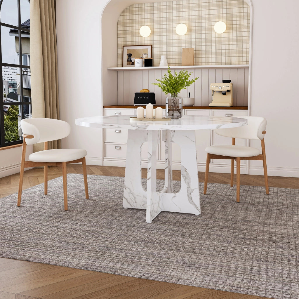Tavolo da pranzo rotondo stabile in MDF con effetto marmo bianco per 4-6 persone per cucina e soggiorno Ø 120 × 76 cm