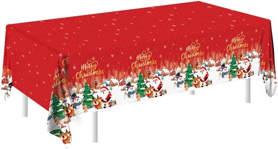 Tavolo coperto - Copertura tavolo natalizia - Decorazione natalizia - Natale - Grande copertura tavolo in plastica - Per decorazioni di Natale - Rettilineo - Impermeabile - 137x274cm - Per oggetti di Natale - Copertura tavolo con tema Babbo Natale
