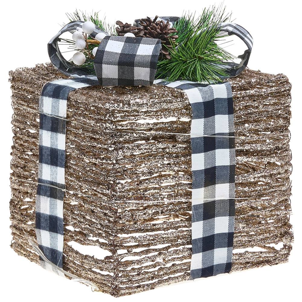 Set di 3 decorazioni natalizie in rattan con luci LED bianche calde e fiocchi Decorazioni natalizie per interni Marrone