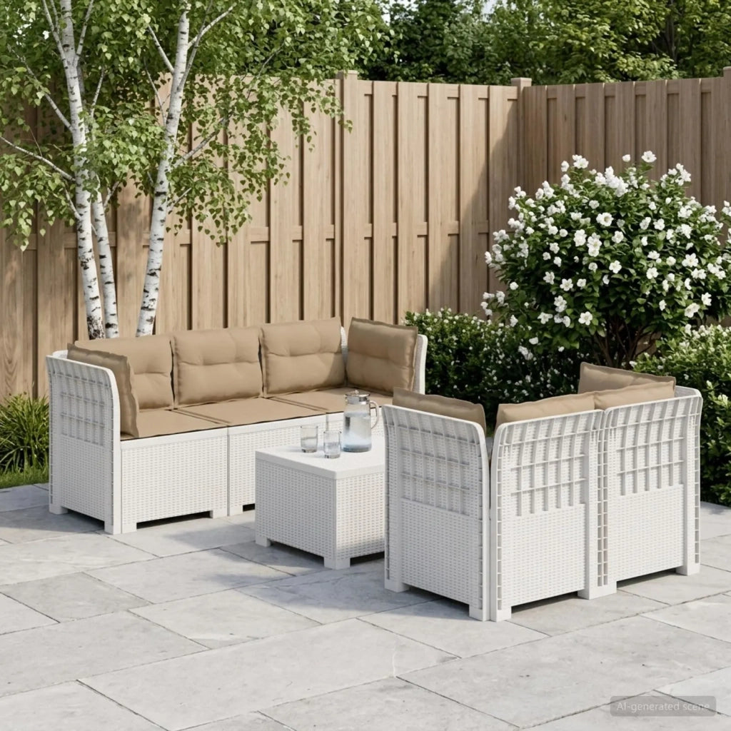Divano da Giardino 5 Posti con Cuscini Stile Rattan PP Bianco 3443916