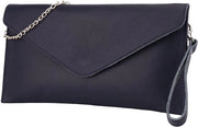 Clutch elegante con cinturino da avanti con catena in pelle con tasca ampia in randa generica con dimensioni 31,5x16,5cm Saya G369 (blu scuro)
