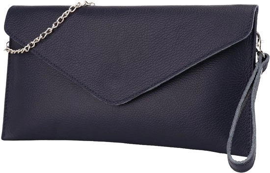 Clutch elegante con cinturino da avanti con catena in pelle con tasca ampia in randa generica con dimensioni 31,5x16,5cm Saya G369 (blu scuro)