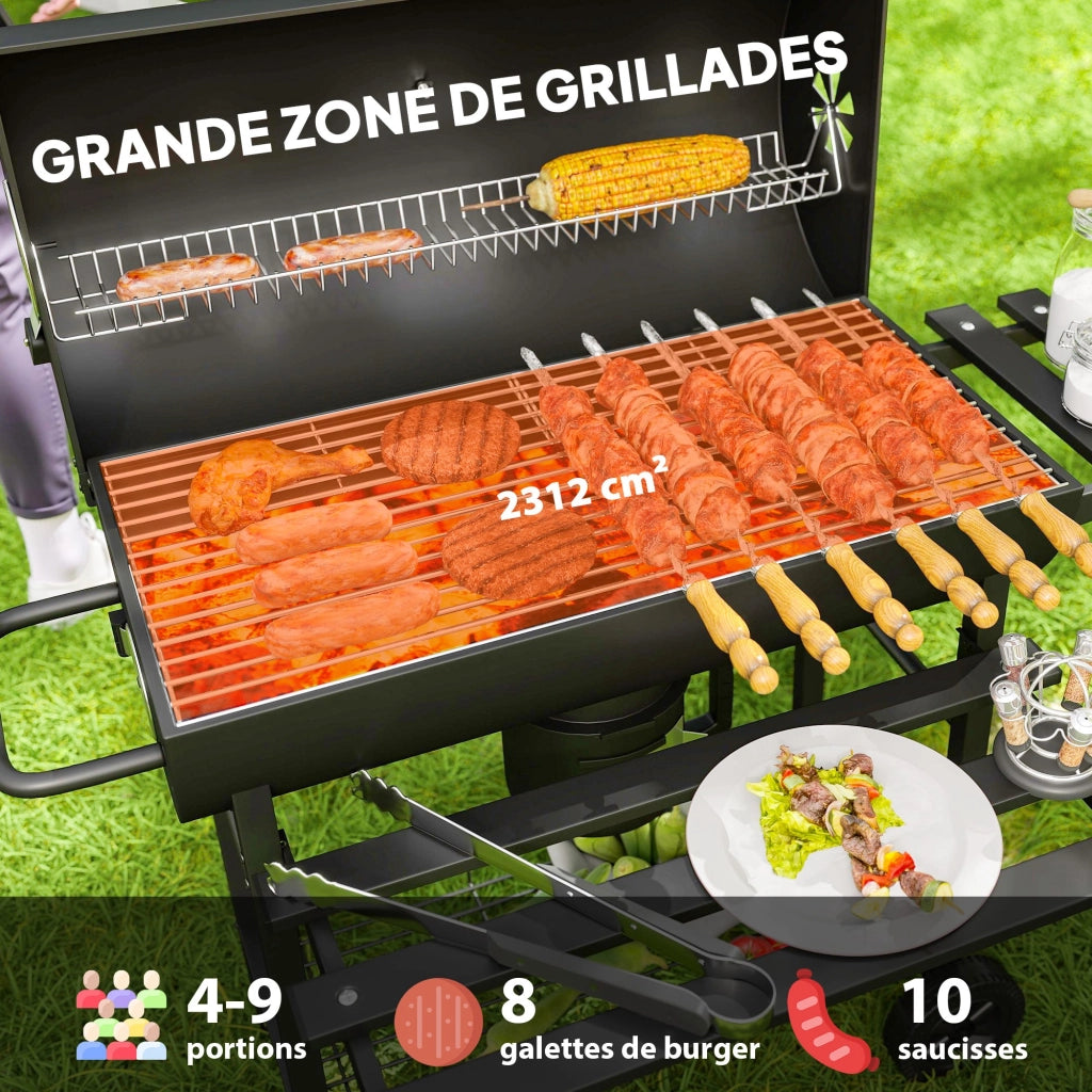Barbecue a carbone con griglia e tavolino pieghevole ¨C zephmum ¨C 114x65x95 cm nero