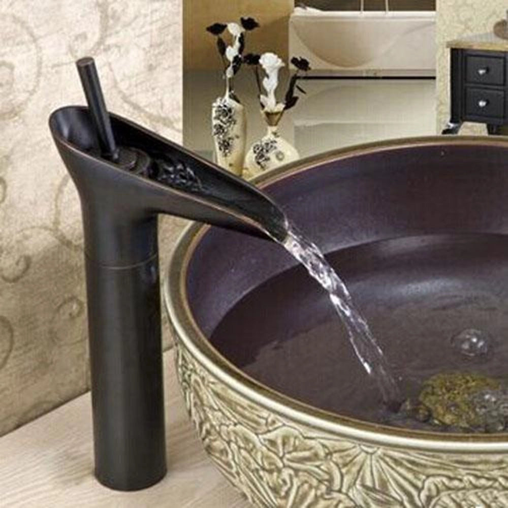 Trade Shop - Bagno Lavandino Lavabo Miscelatore Rubinetto Ottone Nero Cascata Basso -