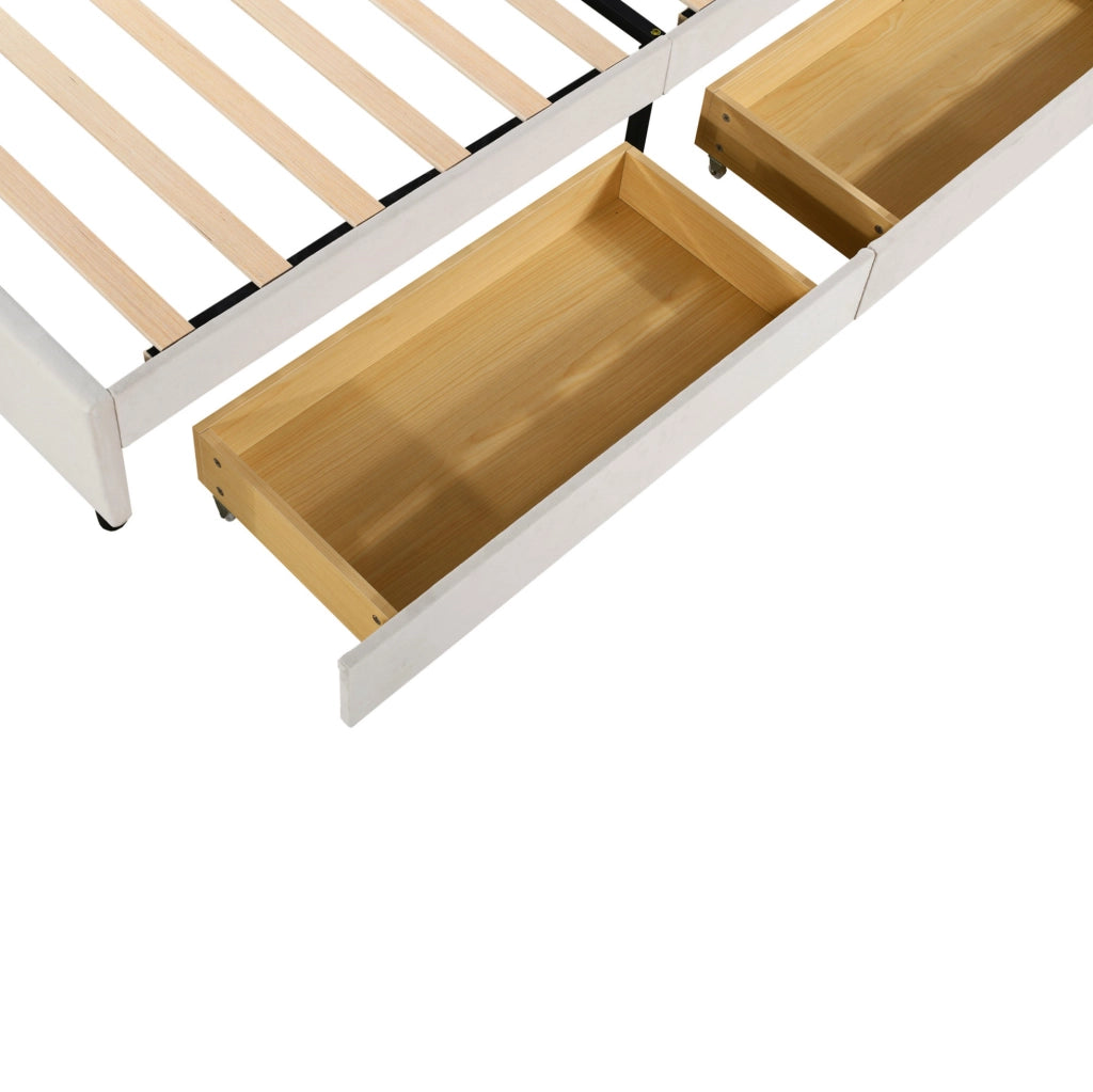 Letto imbottito 90x200 cm con 2 cassetti; velluto beige (Senza materasso)