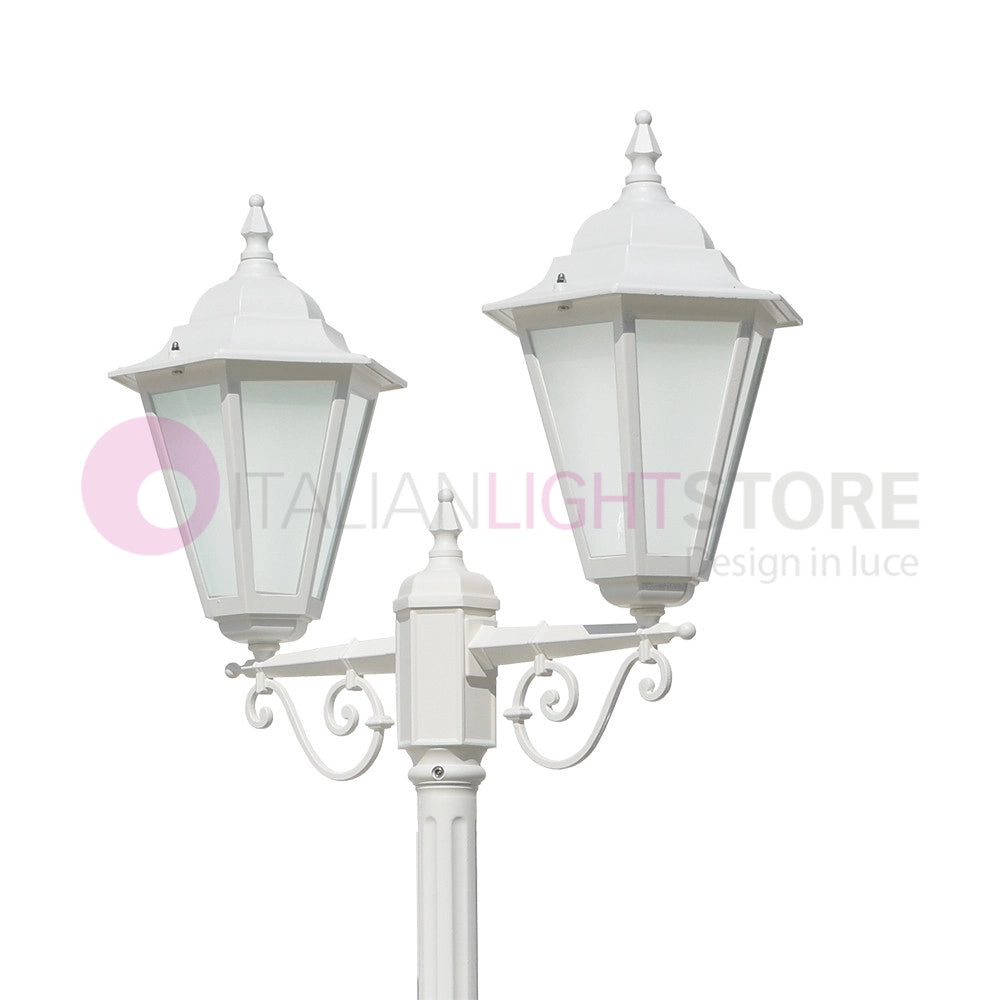 DAFNE BIANCO Lampione h.221 a 2 Luci con Lanterne Esagonali per Esterno Giardino