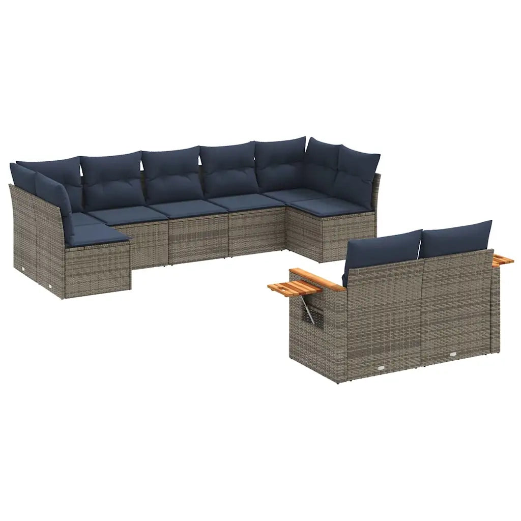 Set Divani da Giardino 9 pz con Cuscini Grigio in Polyrattan