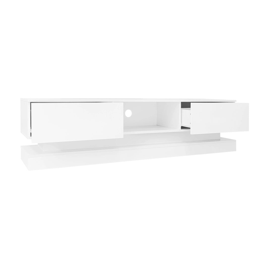 Mobile TV con LED e 2 Cassetti ¨C MINIMAL ¨C Bianco Lucido 160x35x40,5 cm