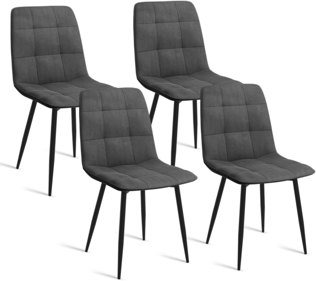 Tavolo da Pranzo Rotondo allungabile Alix 110-150 cm e 4 sedie Mila in Velluto Grigio Scuro