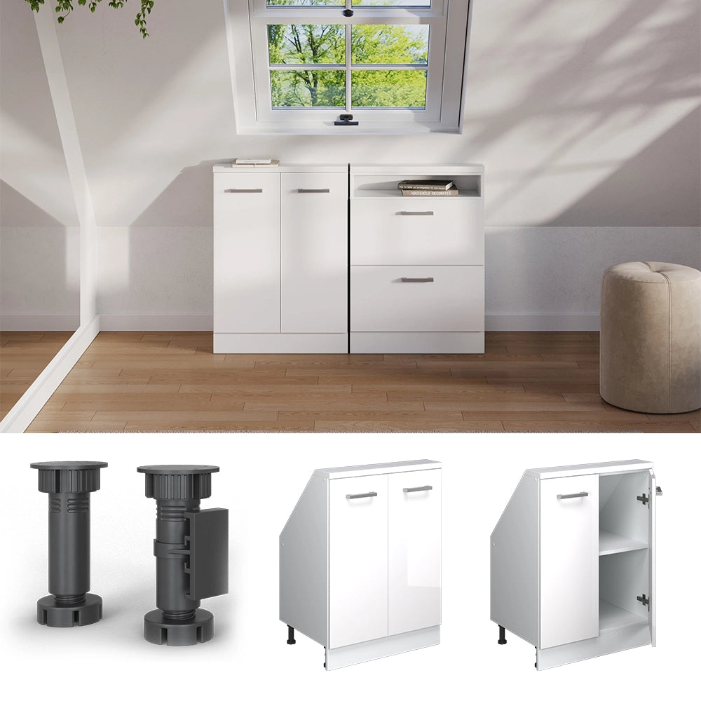 Mobile cucina sottotetto R-Line Bianco lucido/Bianco 60 cm con 2 porte Vicco