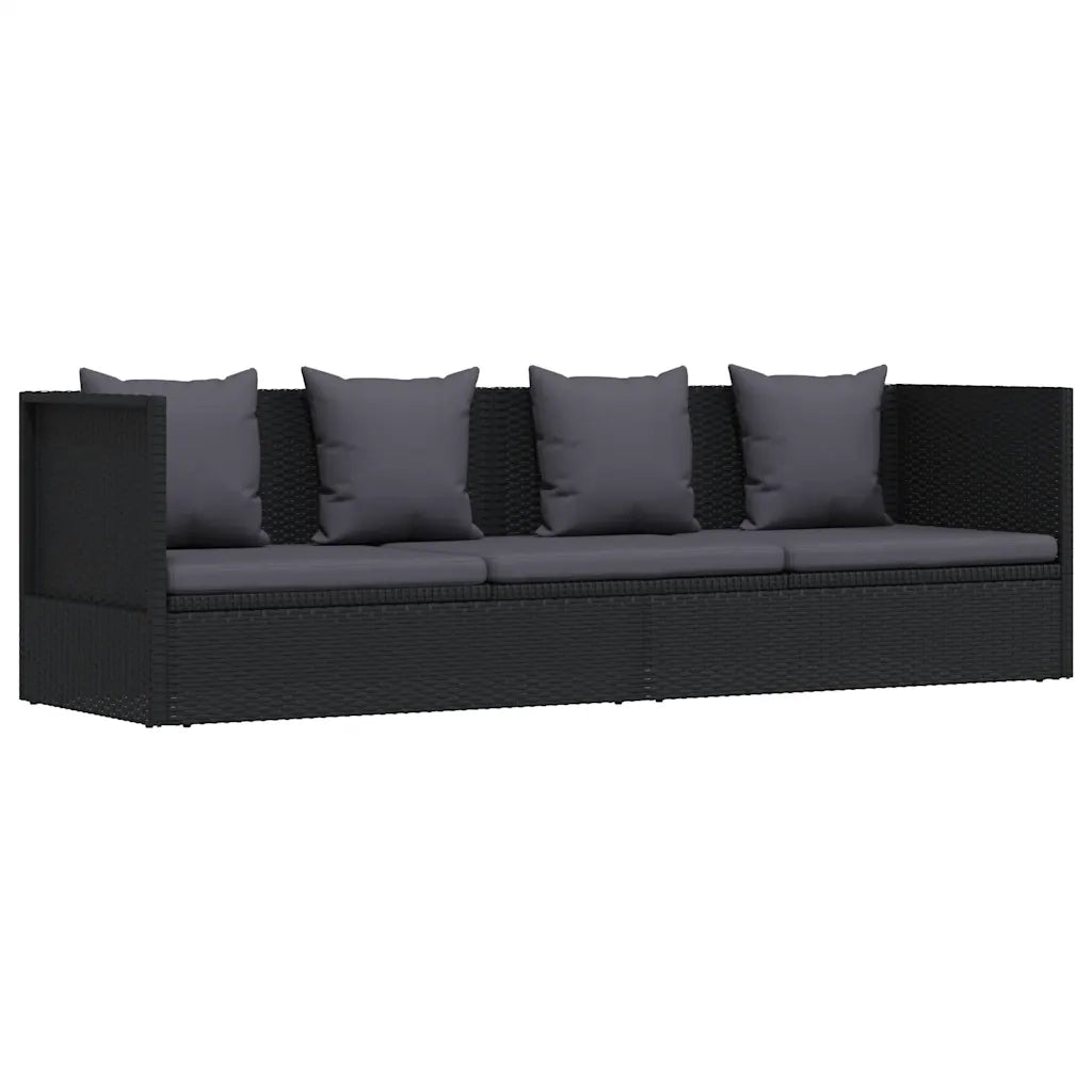 Lettino da Giardino con Cuscini in Polyrattan Nero cod mxl 20838