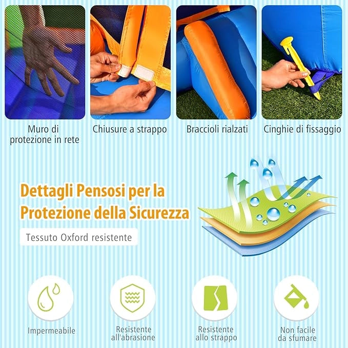 Castello Gonfiabile Per Bambini, Casa Gonfiabile con Grande Area per Saltare e Scivolo, Con Borsa di Trasporto e Kit Riparazione, Ideale Per 3 Bambini 3-10 Anni (Senza soffiatore)