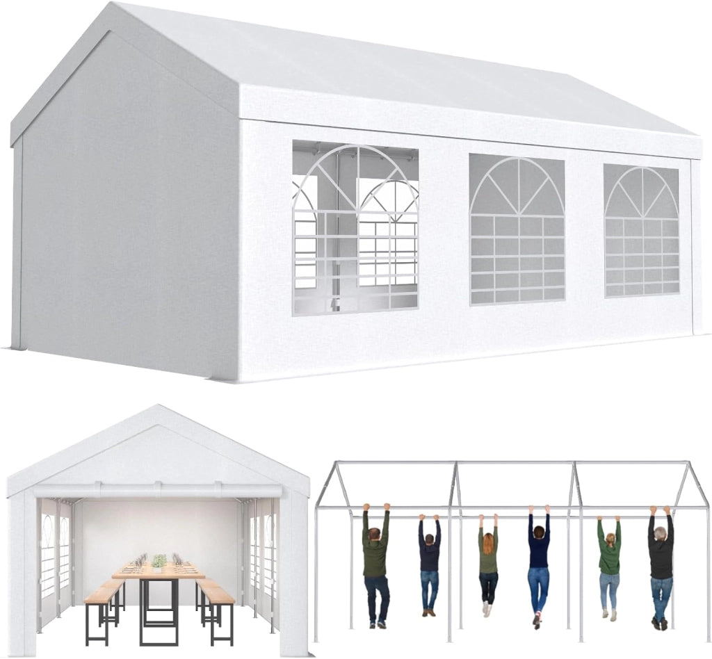 Tendone per Feste 4x6,Gazebo Esterno Resistente UV 50+,Gazebo da Giardino,Tendone da Esterno per Matrimoni, Feste, Raduni, Riunioni in Giardino,Bianco