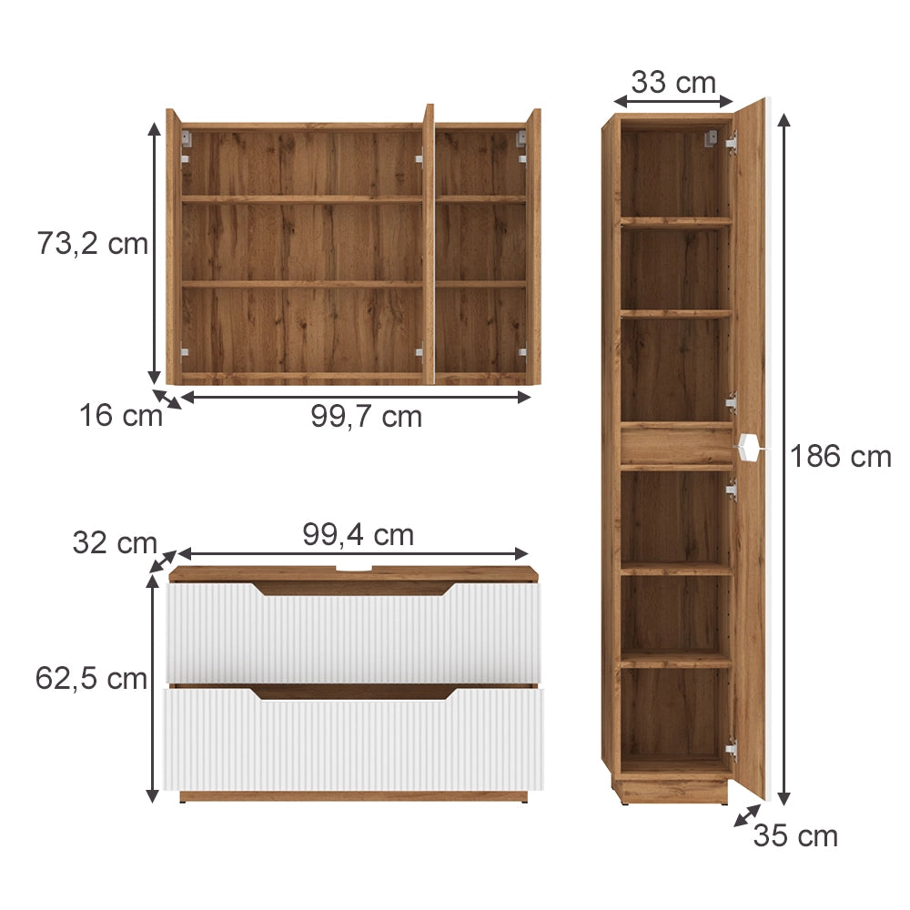 Vicco Set di mobili da bagno Rovere/bianco a strisce 3 parti