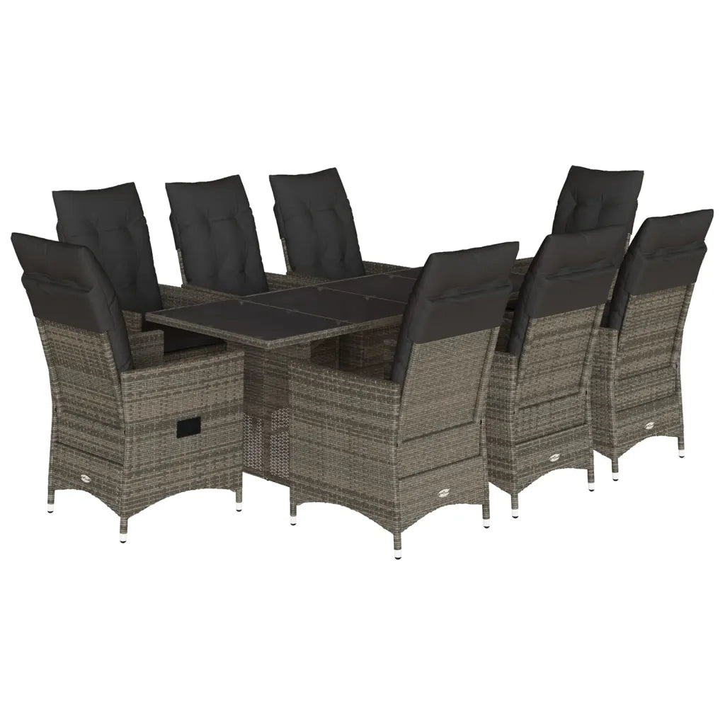 Set da Pranzo da Giardino 9 pz con Cuscini in Polyrattan Grigio 3276745