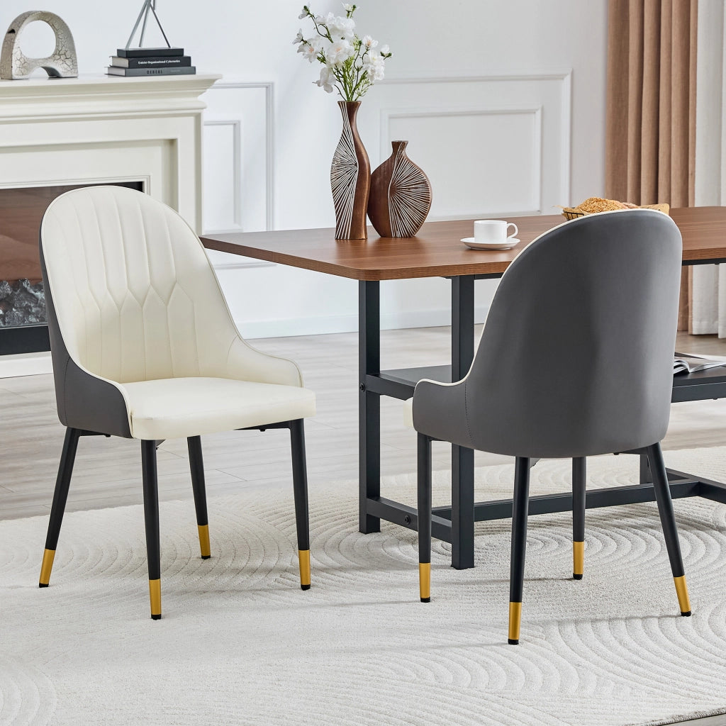 Set di 2 sedie da pranzo 91 cm con schienale a fulmine in PU e metallo grigio scuro e bianco nero